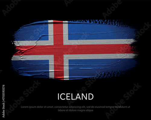 Iceland National flag brush painted on black background