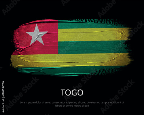 Togo National flag brush painted on black background