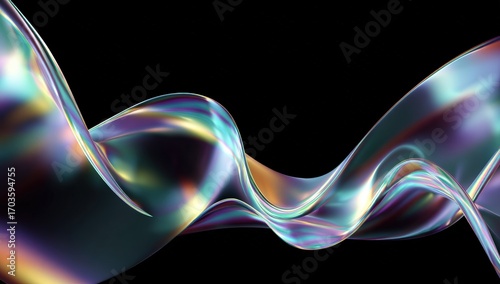 Fototapeta Naklejka Na Ścianę i Meble -  Abstract iridescent flowing ribbons against a dark background