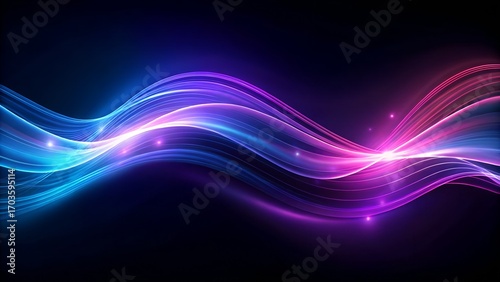 Wallpaper Mural neon light wave with glowing particles on dark background Torontodigital.ca