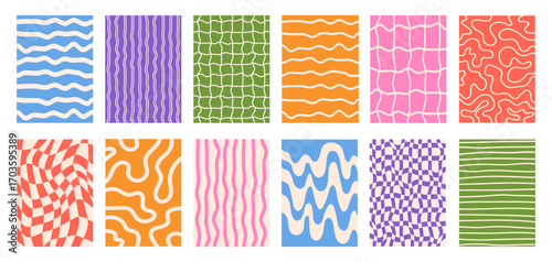 Set of Abstract vertical geometric backgrounds with colorful wavy shapes and lines. Trendy vector illustration in style retro