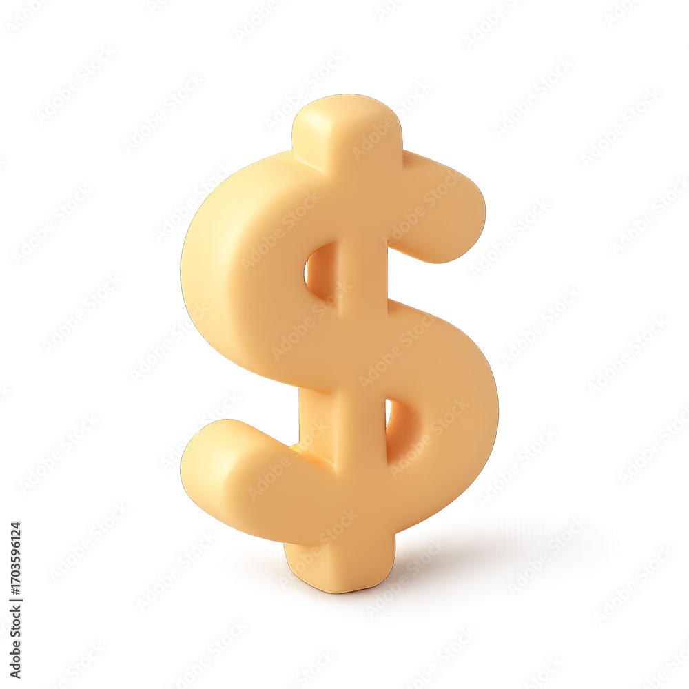 Obraz premium Glowing 3D Beige Dollar Sign Icon with Soft Luminosity on Dark Gradient Background. A Modern Rendered Symbol Representing Wealth, Finance, Currency, Money, Prosperity, Economic Success, Investment, an