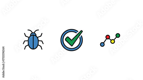 Bug testing quality assurance and process optimization icons