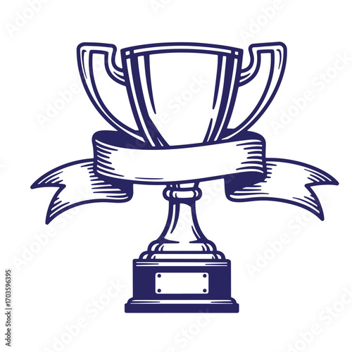 Vector illustration of a trophy with a blank banner for awards and achievements