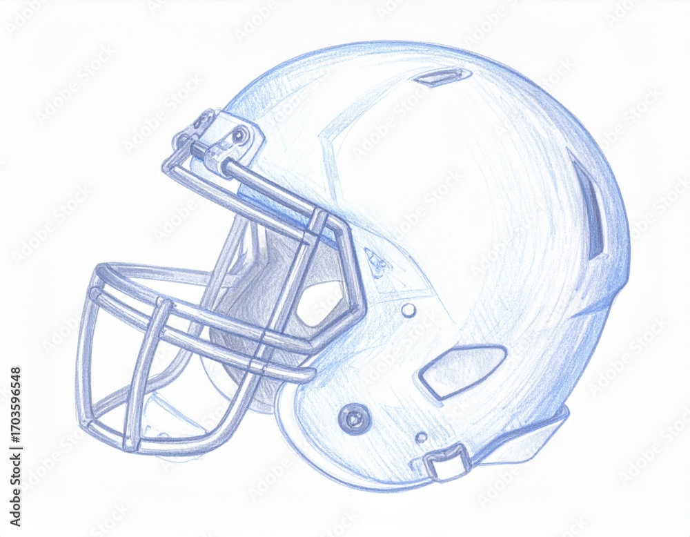 Fototapeta premium Detailed Blue Line Art of an American Football Helmet on White Background