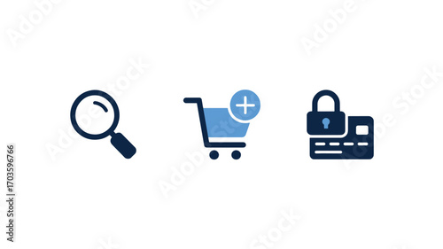 Secure online shopping search add to cart and pay safely with this icon set