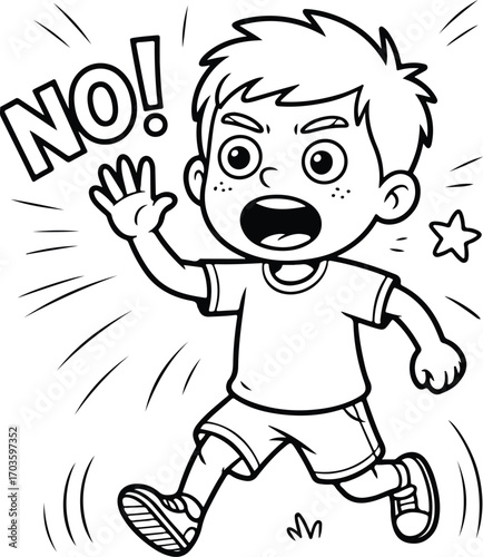 Boy Running Away and Shouting 'NO!'