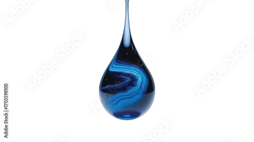 Abstract Blue Swirl within a Water Droplet on White Background liquid fluid