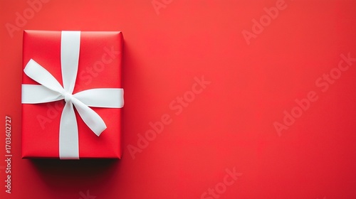 Red gift box with white ribbon and bow, centered product shot on clean background.