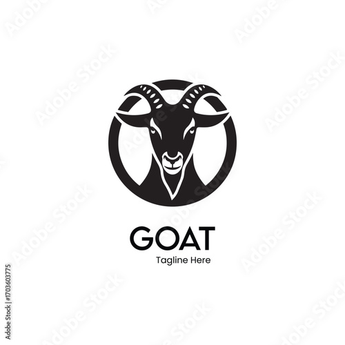 
angry goat head in circle vector art, strong goat mascot emblem, black and white goat logo design, aggressive wild animal symbol, horned mammal illustration, power and strength animal icon.