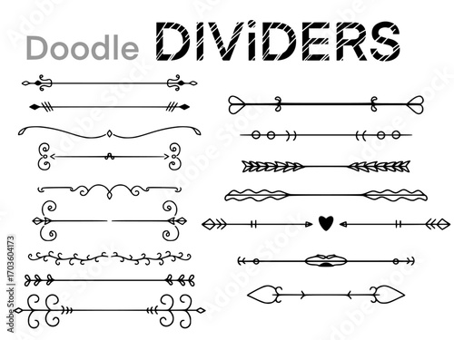 Doodle dividers collection design.Line Borders sketch hand drawn.