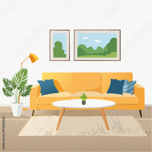 Stilvolle Couch im Wohnzimmer mit Couchtisch und Teppich
