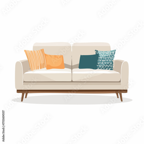 Modernes, gemütliches Sofa in neutralen Farben