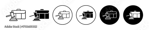 Gavel and Briefcase Icons in Variations Isolated on White Background