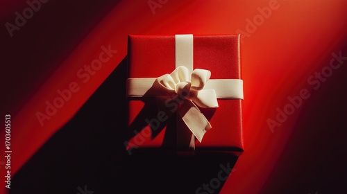 Red gift box with white ribbon and bow, centered product shot on clean background.