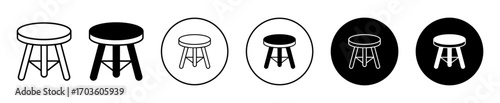 Three-Legged Stool Icons in Various Styles Isolated on White Background