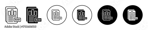 RAW File Icon Set in Various Styles with White Background