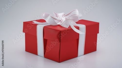 Red gift box with white ribbon and bow, centered product shot on clean background.
