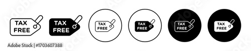 Tax Free Label Icons in Various Styles Isolated on White Background