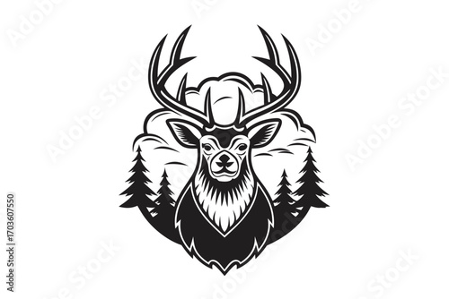 Cartoon deer with spots smiles cheerfully on a white background