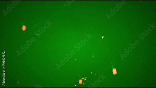Bright glowing fire sparks explosion animation on green screen background, realistic burning embers effect for fire, welding, celebration, and cinematic projects