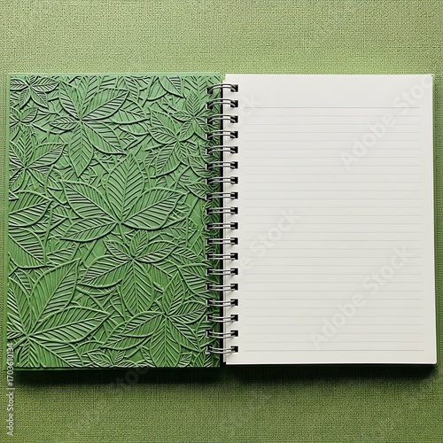 Green notebook with embossed leaf cover