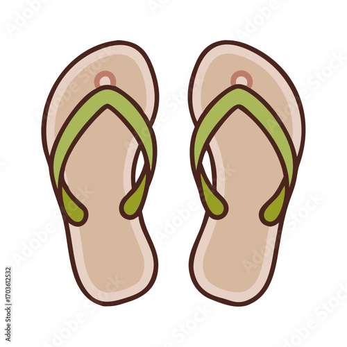 Flip flops with green straps on a light background  