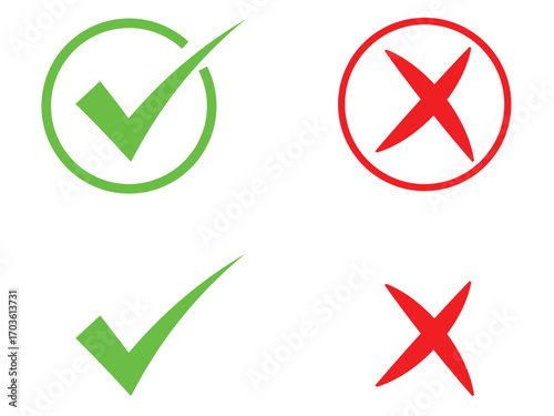 Green checkmark and red X marks symbols of acceptance and rejection