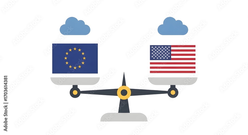 Fototapeta premium European Union and United States Cloud Computing Balance