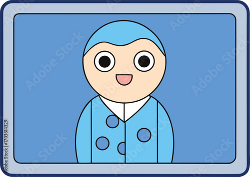 Funny cartoon employee in pajamas participating in a video call showing casual remote work humor vector