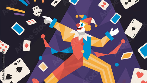 illustration of a clown performing a card trick vector design template