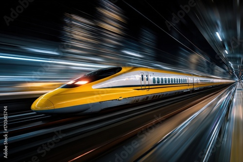 Wallpaper Mural High-speed train zipping through urban tunnel at night Torontodigital.ca