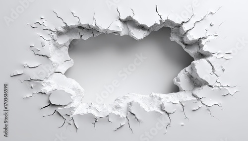 White wall hole, cracked surface, background texture, design element