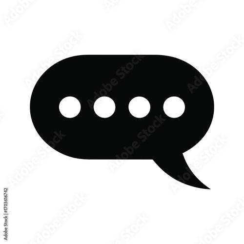 Black chat bubble icon with ellipsis dots for messaging and communication