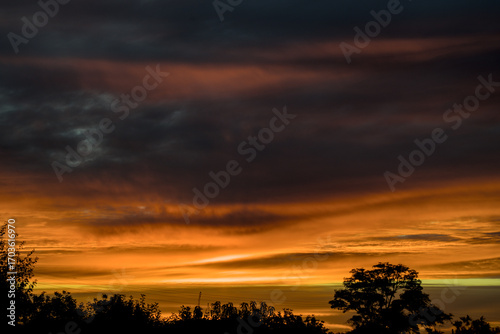 Dramatic sunrise sky in ukrainian countryside