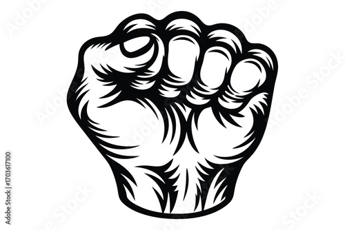 clenched fist illustrates power and determination in a bold monochromatic design