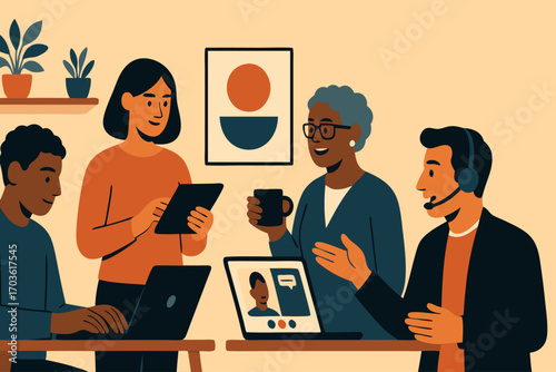 Work From Home Concept with Online Meeting and Laptop Setup