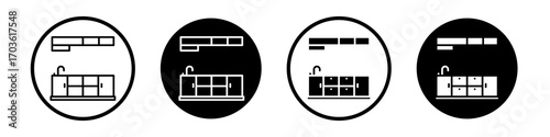 kitchen Cabinet icon collection in black and white filled and outlined style for web.