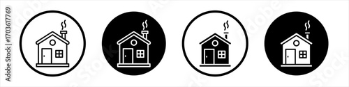 Winter Cabin icon collection in black and white filled and outlined style for web.