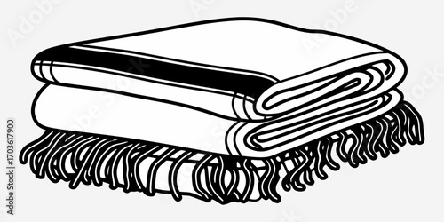 Illustration of two folded blankets stacked on top of each other with fringe on the bottom blanket