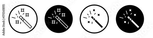 Wand icon collection in black and white filled and outlined style for web.