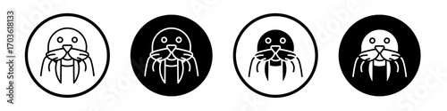 Walrus icon collection in black and white filled and outlined style for web.