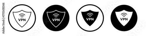 VPN icon collection in black and white filled and outlined style for web.