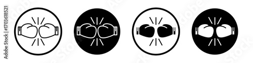 Two boxing gloves icon collection in black and white filled and outlined style for web.