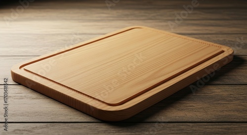 Light Wood Cutting Board with Juice Groove on Rustic Wooden Tabl