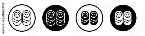 Twin icon collection in black and white filled and outlined style for web.