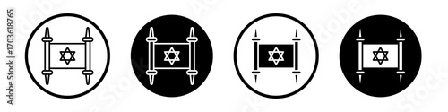 Torah icon collection in black and white filled and outlined style for web.
