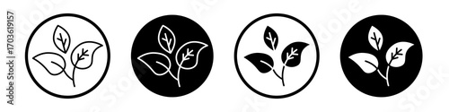 Tea leaves icon collection in black and white filled and outlined style for web.