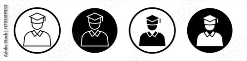 Student icon collection in black and white filled and outlined style for web.