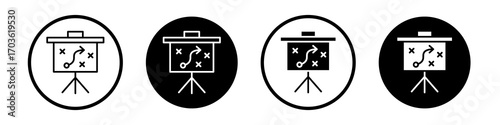 Strategical planning icon collection in black and white filled and outlined style for web.
